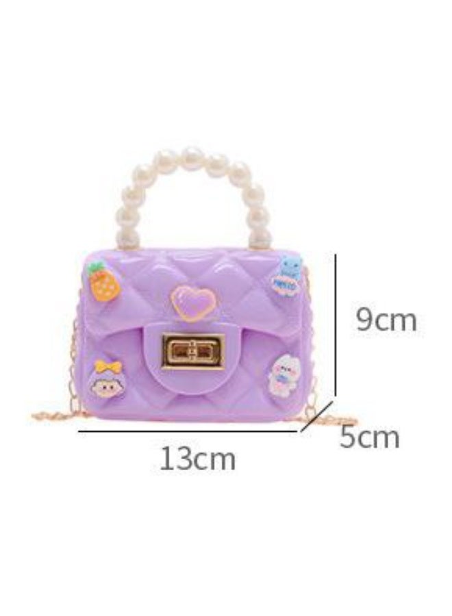 Children's bag with a pearl handle and crossbody chain, decorated with colorful embellishments, measuring 13x9x5 cm, multi-colored - Image 4